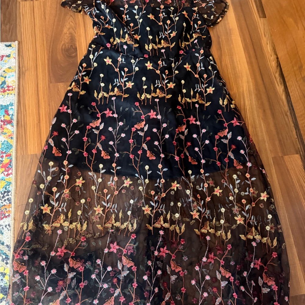 Elegant Floral Embroidered Formal Dress - Black and Multicolor